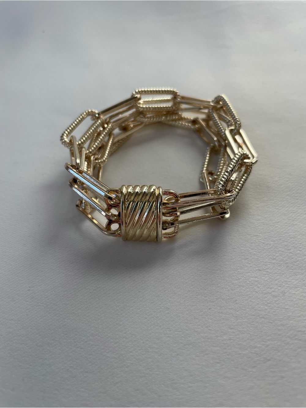 Vintage Gold Tone Multi Strand Paperclip Rope Chain Statement Magnetic Bracelet